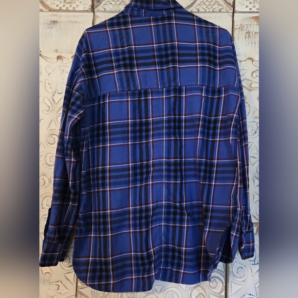 Womens OLD NAVY Blue Multi Plaid Boyfriend Shirt w/6-Button Front Ladies Sz Med - Picture 2 of 6